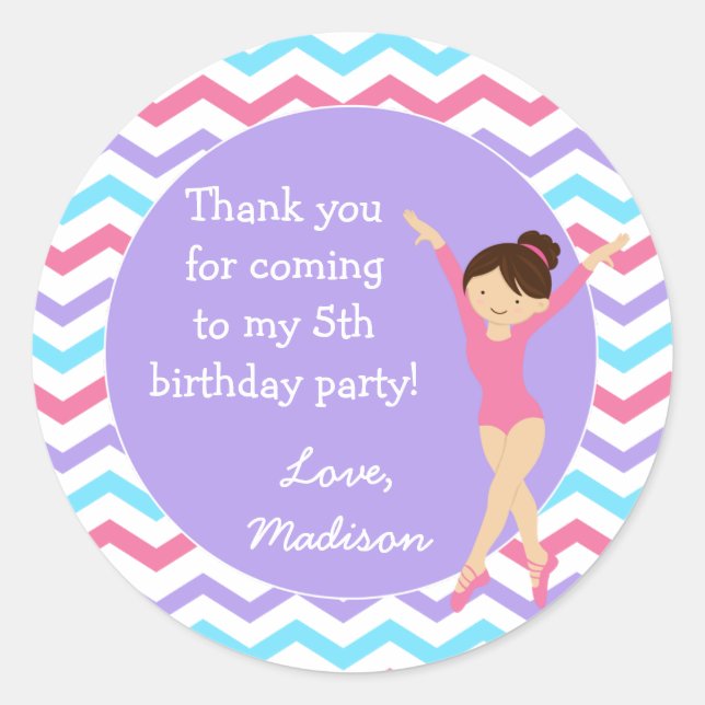 Gymnastics Birthday Favor Stickers (Front)
