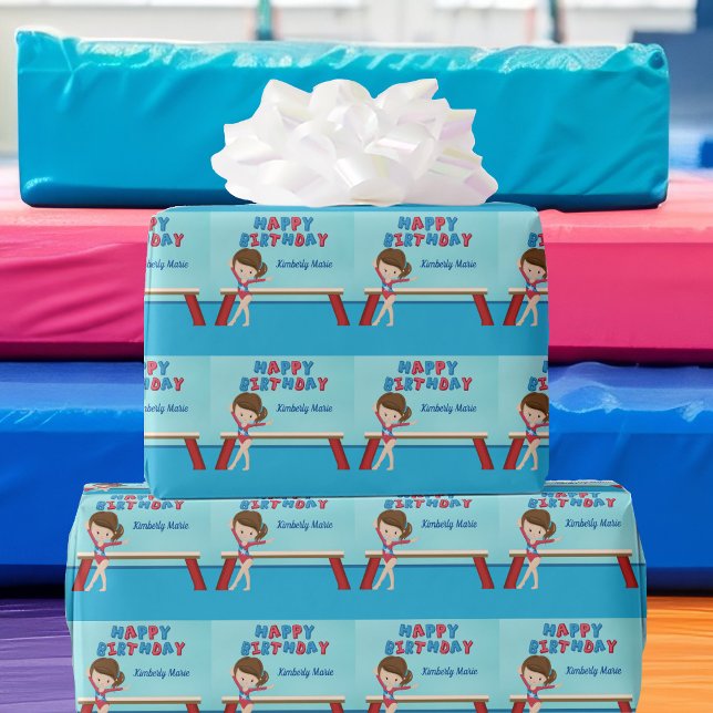 Gymnastics Birthday Girl Cute Personalized Wrapping Paper (Creator Uploaded)