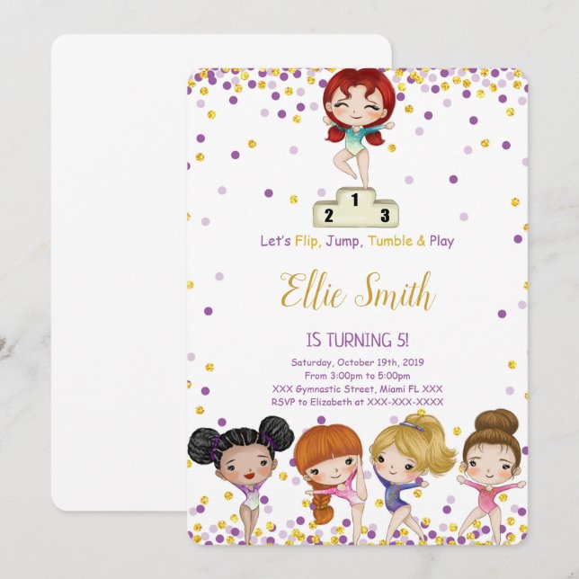 Gymnastics Birthday Invitation  (Front/Back)