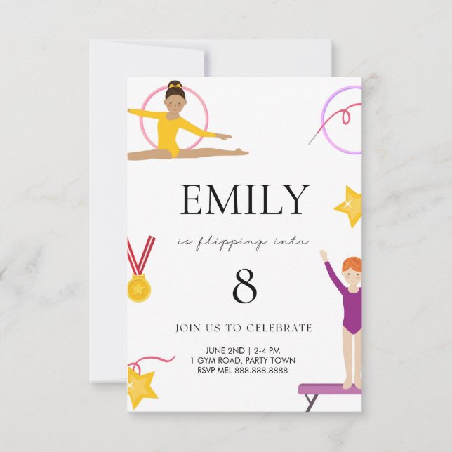  Gymnastics Birthday Invitation For Kids (Front)