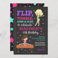 Gymnastics Birthday Invitation / Girl / Chalkboard