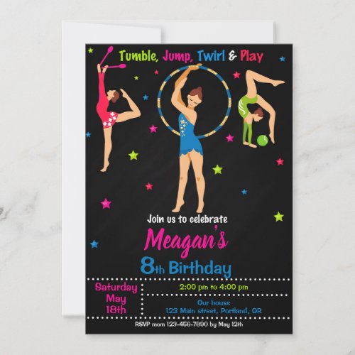 Gymnastics birthday invitation Girl tumbling party