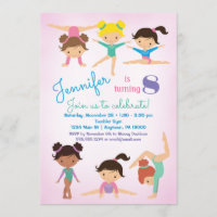 Gymnastics Birthday Invitation - Girls Pink