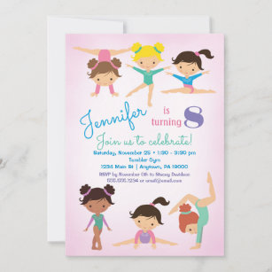 Gymnastics Birthday Invitation - Girls Pink