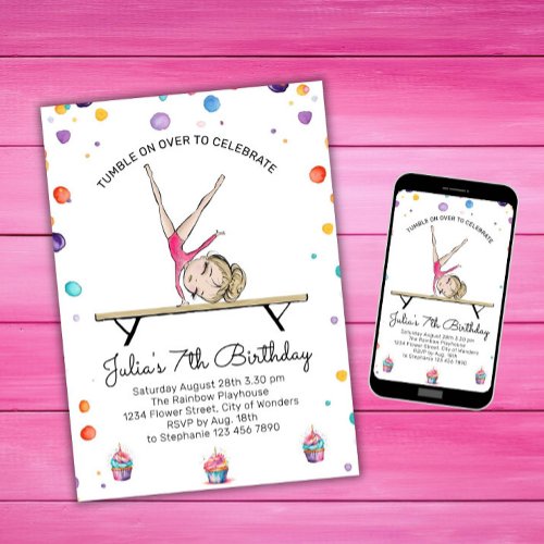 Gymnastics Birthday Invitation  Gymnastics Party 