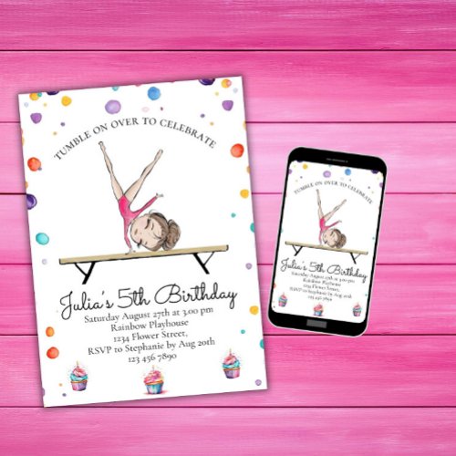 Gymnastics Birthday Invitation  Gymnastics Party 