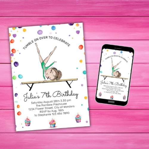 Gymnastics Birthday Invitation  Gymnastics Party