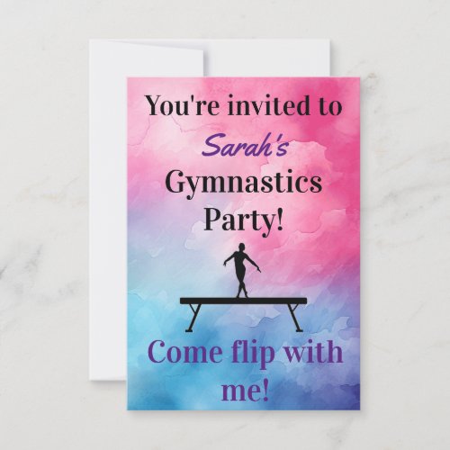 Gymnastics Birthday Invitation  Gymnastics Party