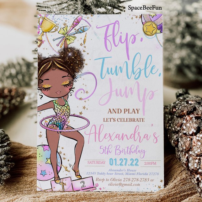 Gymnastics Birthday Invitation Party  Gymnastics  (Gymnastics Birthday Invitation Party  Gymnastics Invites Mermaid Gymnastics )