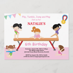 Gymnastics Birthday Invitation Pink Gym Party