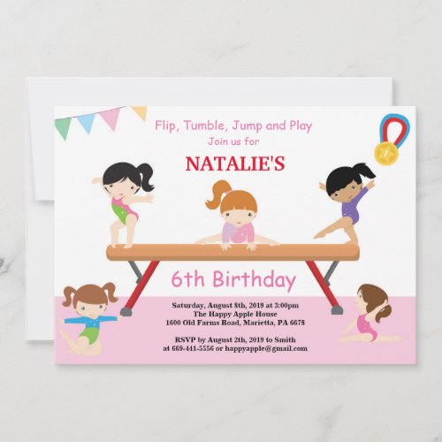 Gymnastics Birthday Invitation Pink Gym Party