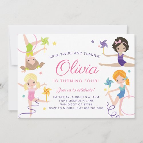 Gymnastics Birthday Invitation with Pinwheels