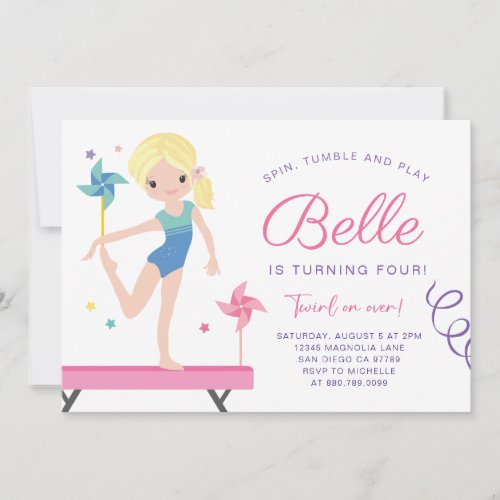 Gymnastics Birthday Invitation with Pinwheels