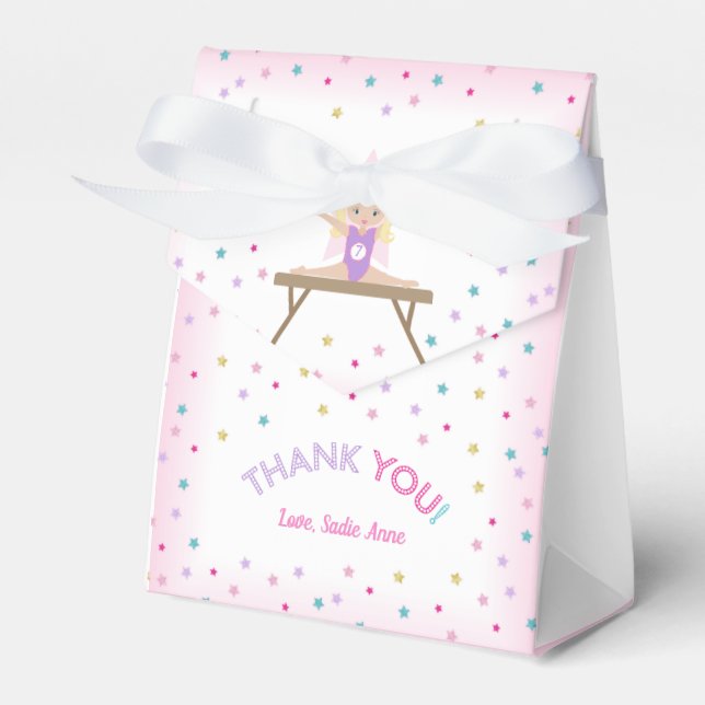 Gymnastics Birthday Party Blonde Hair Favor Boxes (Front Side)