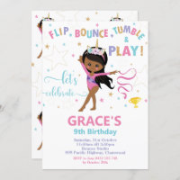 Gymnastics Birthday Party Brown Skin African Invitation