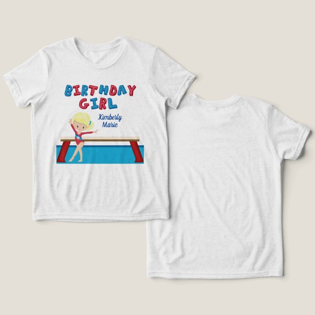 Gymnastics Birthday Party Cute Blonde Gymnast Tri-Blend Shirt (Design Front & Back)