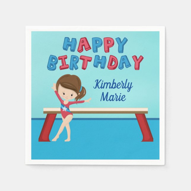 Gymnastics Birthday Party Cute Custom Kids Napkins (Front)