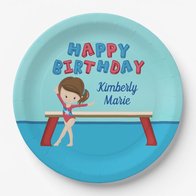 Gymnastics Birthday Party Cute Custom Kids Paper Plates (Front)