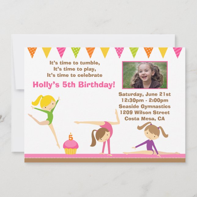 Gymnastics Birthday Party Invitation (Front)