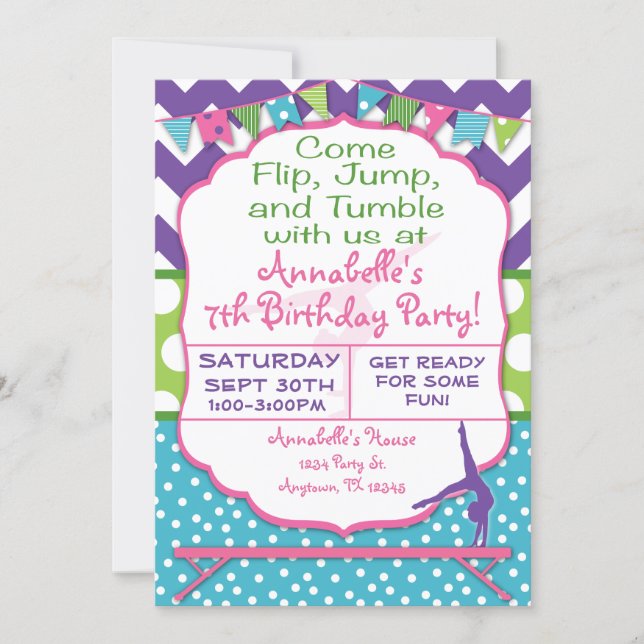 Gymnastics Birthday Party Invitation (Front)