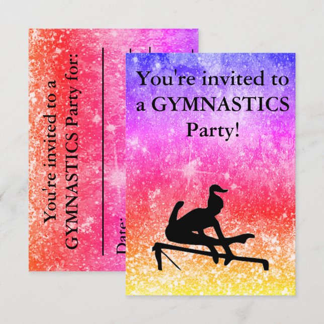 Gymnastics Birthday Party Invitation  (Front/Back)