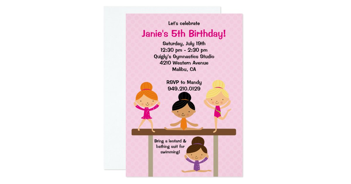 Gymnastics Birthday Party Invitation | Zazzle