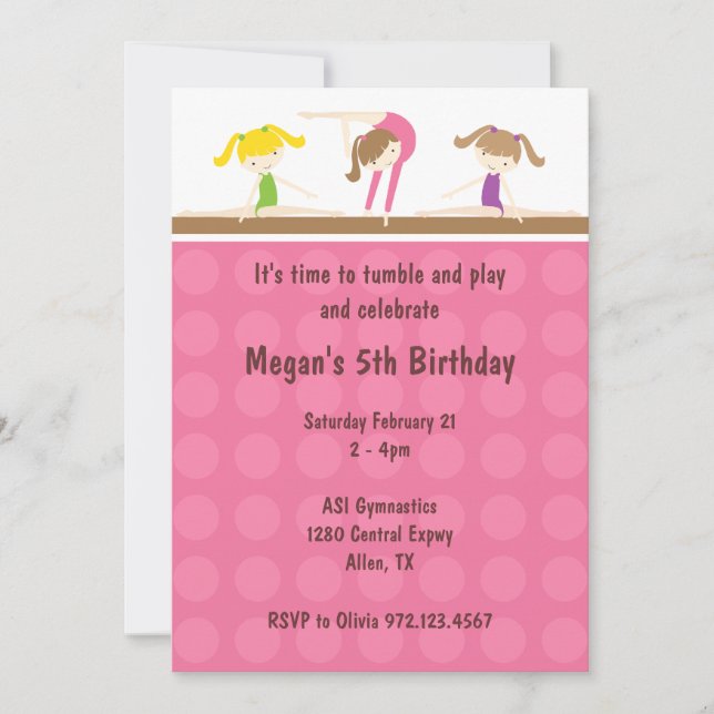 Gymnastics Birthday Party Invitation (Front)
