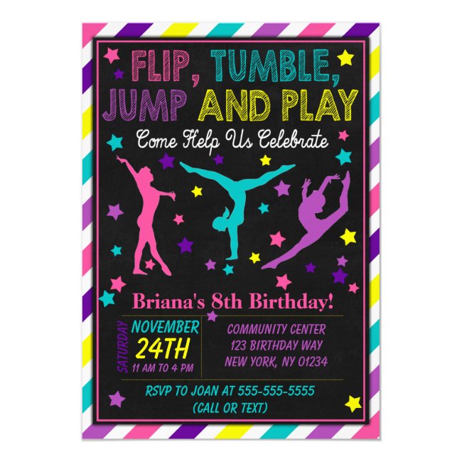 Gymnastics Birthday Party Invitation for a Girl