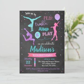 Gymnastics Birthday Party Invitation For Girl by SugarPlumPaperie at Zazzle