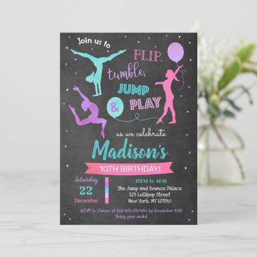 Gymnastics Birthday Party Invitation for Girl 