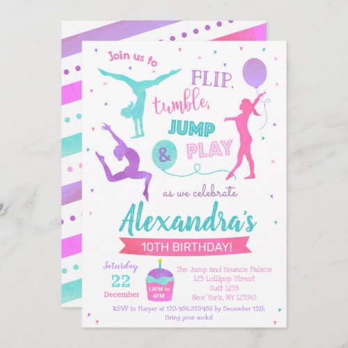 Gymnastics Birthday Party Invitation for Girl 