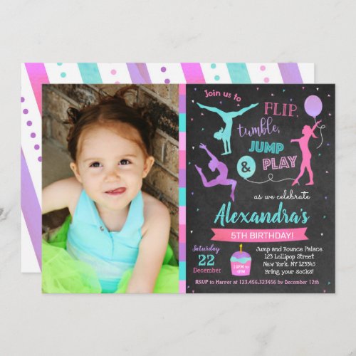 Gymnastics Birthday Party Invitation for Girl 