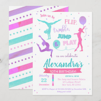 Gymnastics Birthday Party Invitation for Girl 