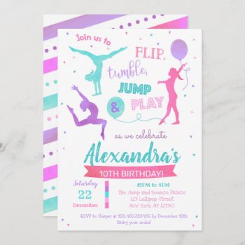 Gymnastics Birthday Party Invitation For Girl by SugarPlumPaperie at Zazzle