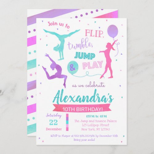 Gymnastics Birthday Party Invitation for Girl 