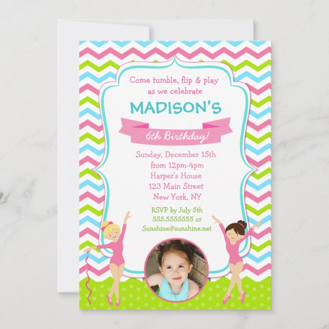 Gymnastics Birthday Party Invitations (Front)
