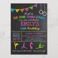 Gymnastics Birthday Party Invitations Gymnast Flip