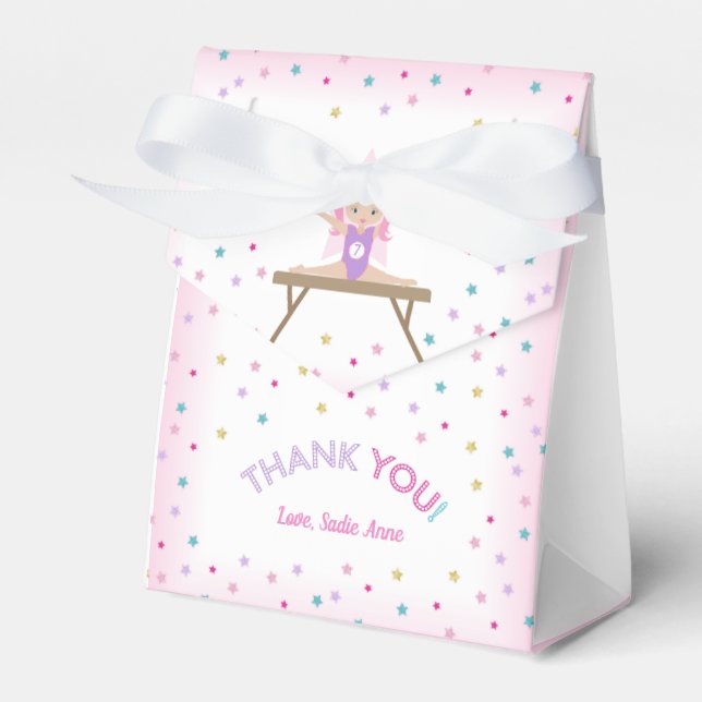 Gymnastics Birthday Party Pink Hair Favor Boxes (Front Side)