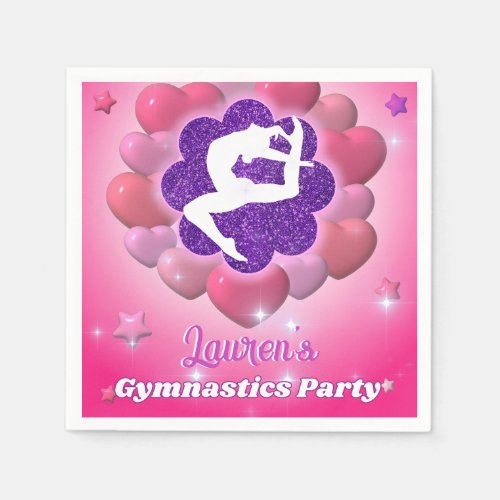 Gymnastics Birthday Party Pink Purple Heart Star Napkins