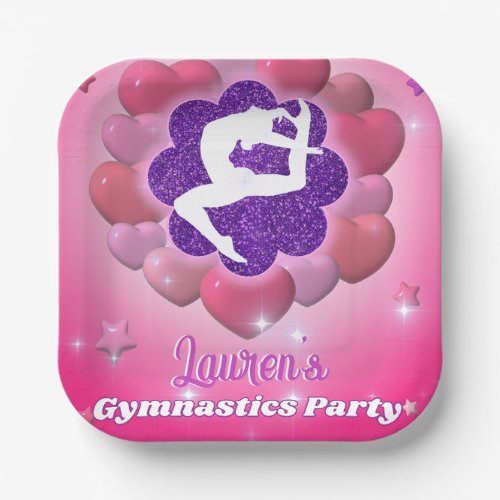 Gymnastics Birthday Party Pink Purple Heart Star Paper Plates
