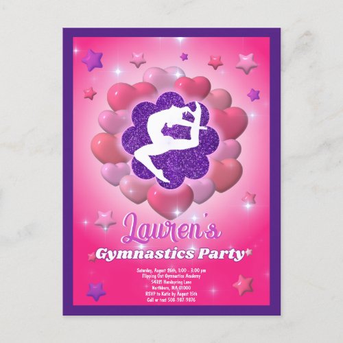 Gymnastics Birthday Party Pink Purple Invitation