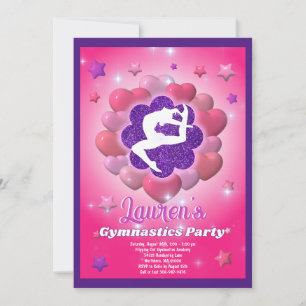 Gymnastics Birthday Party Pink Purple Invitation