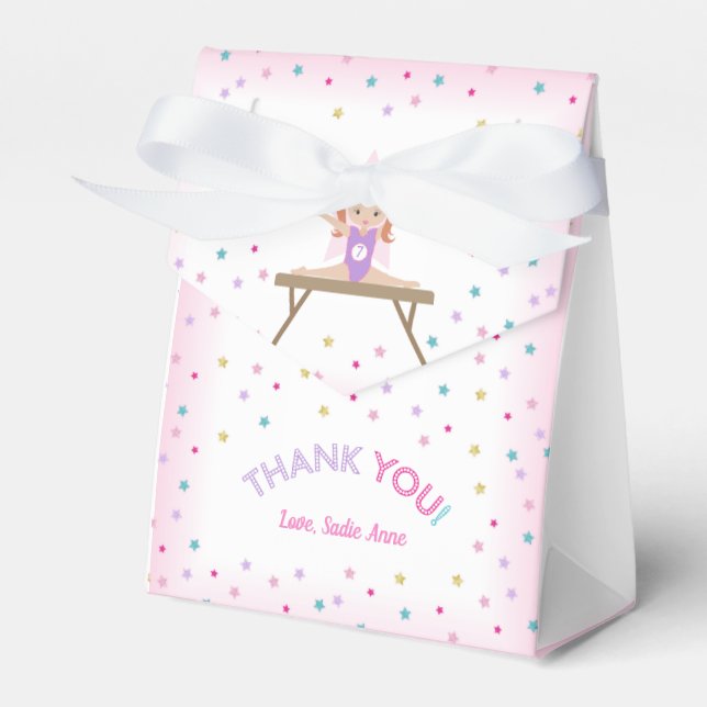 Gymnastics Birthday Party Red Hair Favor Boxes (Front Side)