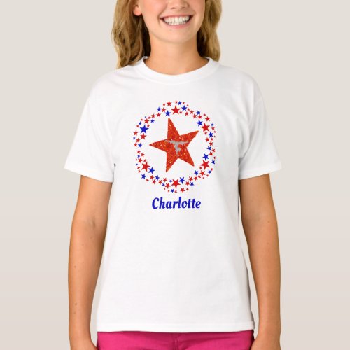 Gymnastics Birthday Party Red White and Blue Stars T_Shirt