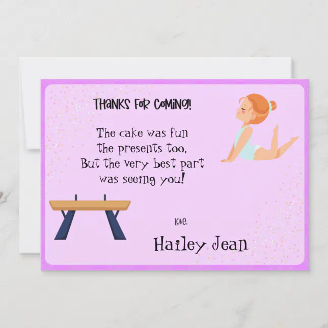 Gymnastics Birthday Party Thank You Card | Zazzle