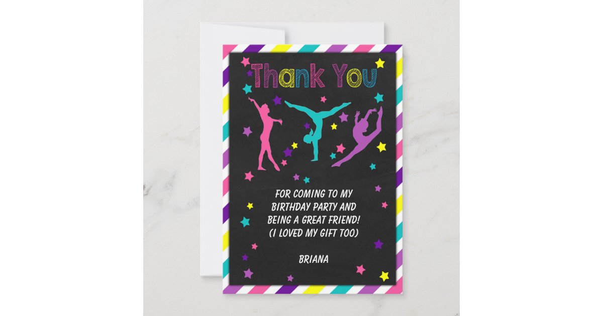 Gymnastics Birthday Party Thank You Card | Zazzle