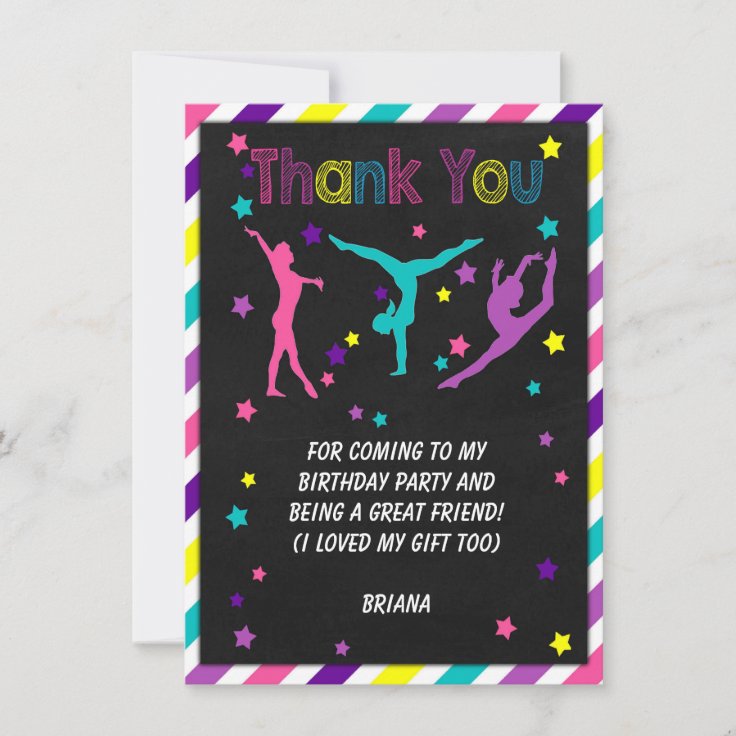 Gymnastics Birthday Party Thank You Card | Zazzle