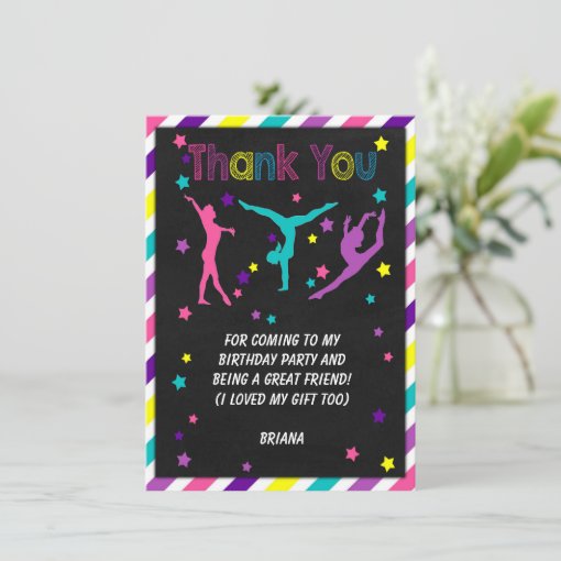 Gymnastics Birthday Party Thank You Card | Zazzle