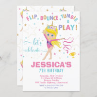 Gymnastics Birthday Party Unicorn Blond Girl Invitation