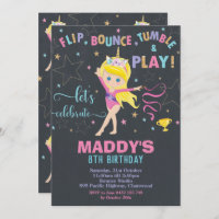 Gymnastics Birthday Party Unicorn Blond Girl Invitation